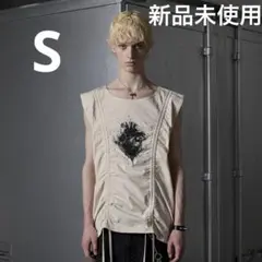 GRANCY シャーリングデザインラインストーングラフィックノースリーブT