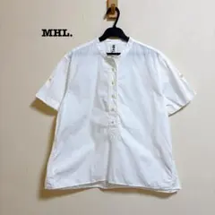 美品 マーガレットハウエル 五分袖 ブラウス 比翼ボタン バンドカラー