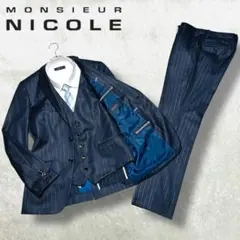 美品 ムッシュ ニコル スーツ 光沢 3ピース 高級 セットアップ ストライプ