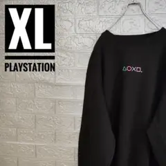 プレステPlayStationジーユー刺繍ロゴ古着スウェットトレーナー黒XL