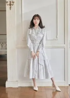 Belted Ruffle Stripe Shirt Dress