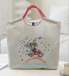 【【 新品未使用 月末セール 】】水森亜土　刺繍　トートバッグ　ライトグレー