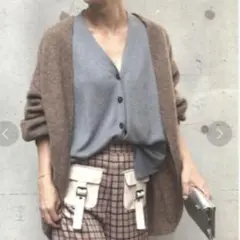 【美品】Ameri VINTAGE ヤク混レイヤード ニットカーディガン茶 Fのサムネイル