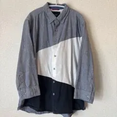 BEAMS HEART 七分袖シャツ 青白紺切替柄