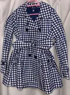 コート　トレンチコート　　チェック　ネイビー　リボン　ホワイト　キッズ　120㎝
