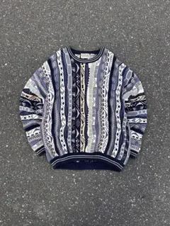 90s 3Dニット COTTON TRADERS 幾何学模様セーターcoogi風