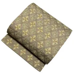 R3未着用両面全通柄名古屋帯 紬西陣織 唐織菱形花柄 正絹 着物帯　美品