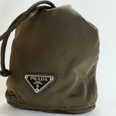 PRADA プラダ 巾着ポーチ カーキ テスートナイロン 三角プレート 白タグ