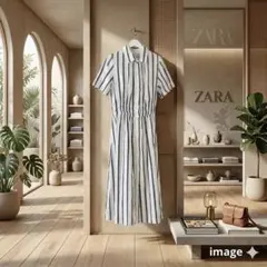 ZARA ザラ ストライプ シャツワンピース ロング ウエストギャザー 【人気】