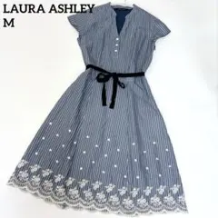 6美品 ローラアシュレイ シルク混 フラワー 花柄 半袖 フレア