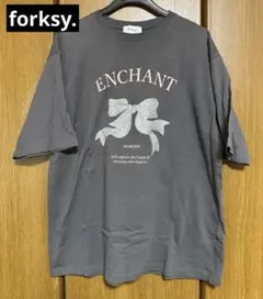 forksy. オーバーサイズリボン箔プリントデザインTシャツのサムネイル