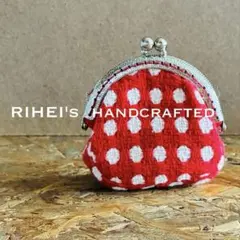 手のひらサイズ⌘水玉模様のがま口ポーチ（赤×白）