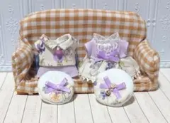 ハンドメイド　ドール服　赤ちゃん　レトロ紫おそろいお洋服セット