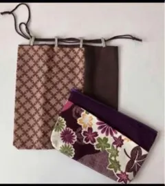 おしゃれな巾着袋とファスナーポーチのセット　ぺ