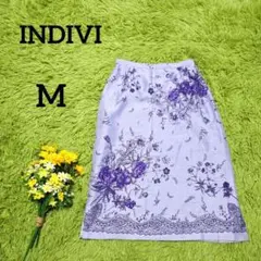 美品【インディヴィ】花柄タイトスカート　M　パープル　上品　オフィス　エレガント