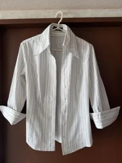 ストライプ 七分袖 ボタンアップシャツ