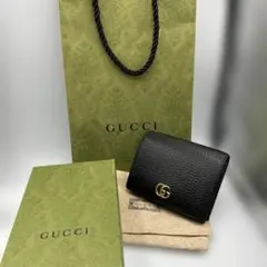 GUCCI グッチ 二つ折り財布 GGマーモント レザー 黒 ミニ