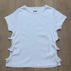 ZARA ホワイト リブ Tシャツ サイドリボンのサムネイル