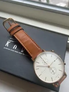 【電池新品美品】knot腕時計39㎜レザーベルト、メンズレディース(*^_^*)のサムネイル