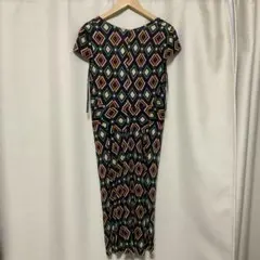 【美品】イッサロンドン 幾何学柄 ロングワンピース UK4/S Vネック