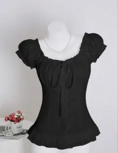 SHEIN ブラック フリル 半袖 ブラウス 韓国のサムネイル