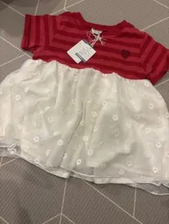新品　BREEZE チュニック 110 赤　白　ボーダー　花柄　チュール　半袖