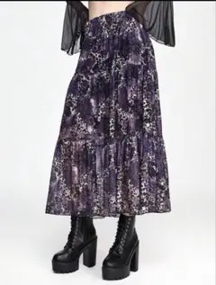 ROMWE ゴシック調小花柄メッシュレイヤード Aラインミディスカート