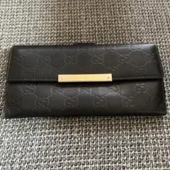 GUCCI 長財布 シマレザー ダブルホック ブラックカラー