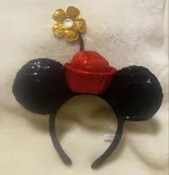 ディズニー ミニー カチューシャ お花 スパンコール Disney ブラック 赤