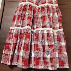 新品 赤 チェック柄 フレアスカート