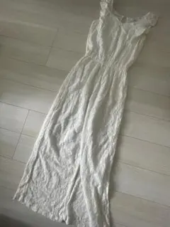 レースフリル袖　オーバーオール　ホワイト