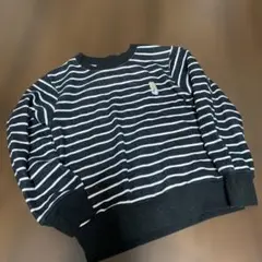 長袖カットソー 黒白ストライプ 120 裏起毛