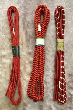 帯締め　3本セット　オレンジ赤系　絹100%