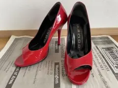COMEX 赤エナメル オープントゥハイヒール パンプス レッド 22cmのサムネイル