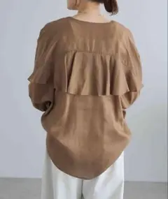 バックラッフルスキッパーシアーブラウス　モカ　PUAL CE CIN