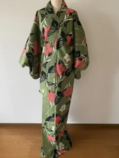kay me ケイミー　カシュクールワンピース　ラップスカート　和柄　グリーン kay me ケイミー カシュクールワンピース ラップスカート 和柄