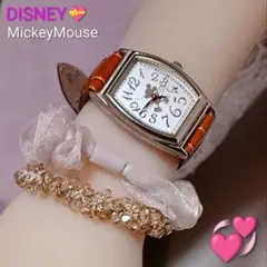 ★美品 ミッキーマウス 腕時計 カラフル 文字盤 ブラウン レザー