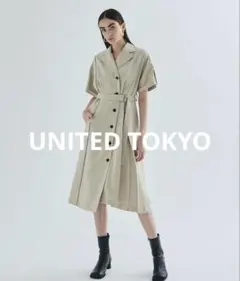 UNITED TOKYO オープンカラーシャツワンピース　ベージュ　フリーサイズ