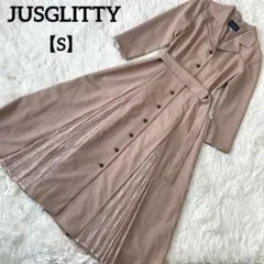 ジャスグリッティ【S】清楚系ロングワンピース　ウエストベルト　異素材ドッキング