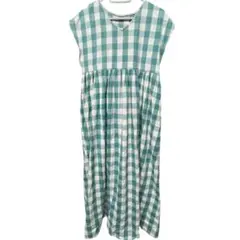 ペアマノン 前後 2WAY フレンチスリーブ ワンピース チェック 綿　ブルーのサムネイル