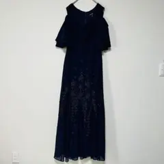アールアンドエムリチャーズ ロングドレス ビーズ M 紺 パーティー お呼ばれ
