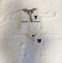 ベビー服長袖tシャツ くまモチーフデザイン 80cm対応 ホワイトネイビー