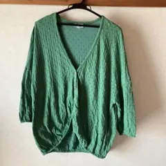 ホコモモラの綿(ナイロン混紡)薄手のグリーンカーディガン