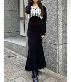 RESEXXY リゼクシー ハウンドトゥースマーメイドニットワンピース