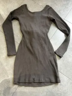 GYDA リボン付き長袖リブニットワンピース