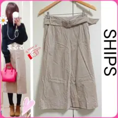 SHIPS ベルトつき コーデュロイ スカート ミモレ丈 くすみピンク