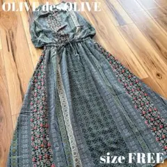 OLIVE des OLIVE 柄ストライプウエスト絞りワンピース
