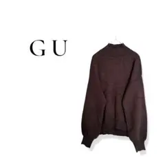 【ジーユー】S ハイネックダークブラウン 長袖ニットセーター ゆったりカジュアル