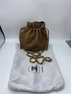 希少　美品　CHANEL 巾着型 ゴールドチェーン　オーストリッチ　ココマークのサムネイル