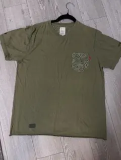 オリーブ色 Vネック Tシャツ Lサイズ